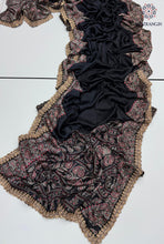Load image into Gallery viewer, New Function Wear Black Color Pure Satin Silk Ajrak Printed Rich Pallu n Sequence Lace Work Fancy Designer Saree