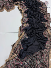 Load image into Gallery viewer, New Function Wear Black Color Pure Satin Silk Ajrak Printed Rich Pallu n Sequence Lace Work Fancy Designer Saree