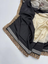 Load image into Gallery viewer, New Function Wear Black n White Color Pure Satin Silk Ajrak Printed Rich Pallu n Sequence Lace Work Fancy Designer Saree