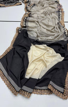 Load image into Gallery viewer, New Function Wear Black n White Color Pure Satin Silk Ajrak Printed Rich Pallu n Sequence Lace Work Fancy Designer Saree