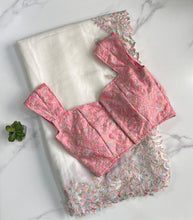 Load image into Gallery viewer, Beautiful Soft Tebby Silk Cream Color Embroidery Work Saree with Designer Unstitched Blouse