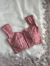 Load image into Gallery viewer, Beautiful Soft Tebby Silk Cream Color Embroidery Work Saree with Designer Unstitched Blouse