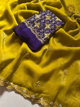 Load image into Gallery viewer, New Partywear Crunchy Chiffon Crush Silk Embroidery n Cut Work Fancy Designer Saree With Heavy Work Blouse