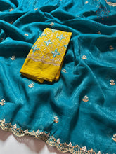 Load image into Gallery viewer, New Partywear Crunchy Chiffon Crush Silk Embroidery n Cut Work Fancy Designer Saree With Heavy Work Blouse