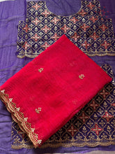 Load image into Gallery viewer, New Partywear Crunchy Chiffon Crush Silk Embroidery n Cut Work Fancy Designer Saree With Heavy Work Blouse