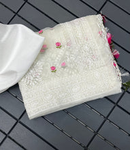 Load image into Gallery viewer, Partywear White Color Organza Silk Embroidery Lucknawi Work With Tassels Work Fancy Designer Saree