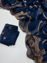 Load image into Gallery viewer, New Party Wear Jimmy Silk Embroidery Work Fancy Designer Saree With Blouse