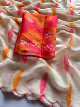 Load image into Gallery viewer, New Cotton Linen Fabric Print With Embroidery Arco Border Work Fancy Designer Saree With Blouse