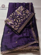 Load image into Gallery viewer, New Wedding Wear Purple Color Rangoli Silk Embroidery n Zari Work Saree With Blouse Piece