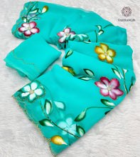 Load image into Gallery viewer, New Wedding Wear Soft Chiffon Handbrush Print n Handwork Fancy Designer Saree With Blouse