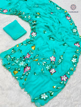 Load image into Gallery viewer, New Wedding Wear Soft Chiffon Handbrush Print n Handwork Fancy Designer Saree With Blouse