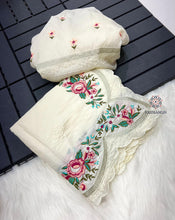 Load image into Gallery viewer, New Off white Color Pure Tussar Silk Embroidered Thread Work Wedding Wear Fancy Designer Saree