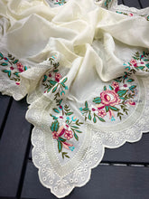 Load image into Gallery viewer, New Off white Color Pure Tussar Silk Embroidered Thread Work Wedding Wear Fancy Designer Saree