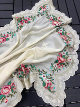 Load image into Gallery viewer, New Off white Color Pure Tussar Silk Embroidered Thread Work Wedding Wear Fancy Designer Saree