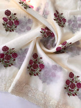 Load image into Gallery viewer, Latest Off white Color Pure Crush Georgette Chiffon Embroidered Work Wedding Wear Fancy Designer Saree