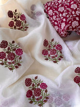 Load image into Gallery viewer, Latest Off white Color Pure Crush Georgette Chiffon Embroidered Work Wedding Wear Fancy Designer Saree