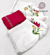 Load image into Gallery viewer, New White Color Partywear Soft Georgette Handbrush Print With Siroski Cut Work Fancy Designer Saree