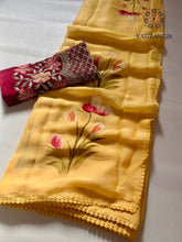 Load image into Gallery viewer, New Function Wear Hand brush Print n Foil Outerline Work Fancy Designer Saree With Hand Work Blouse