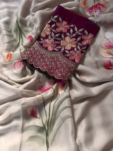 Load image into Gallery viewer, New Function Wear Hand brush Print n Foil Outerline Work Fancy Designer Saree With Hand Work Blouse