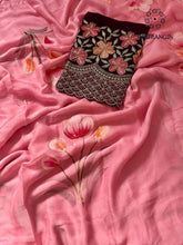 Load image into Gallery viewer, New Function Wear Hand brush Print n Foil Outerline Work Fancy Designer Saree With Hand Work Blouse