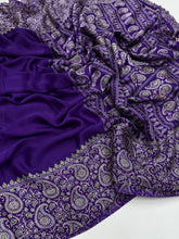 Load image into Gallery viewer, New Function Wear Purple Color Pure Satin Silk Ajrak Printed Rich Pallu n Tussles Work Fancy Designer Saree