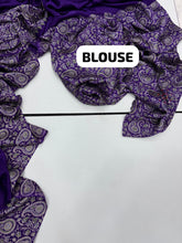 Load image into Gallery viewer, New Function Wear Purple Color Pure Satin Silk Ajrak Printed Rich Pallu n Tussles Work Fancy Designer Saree