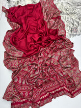 Load image into Gallery viewer, New Function Wear Red Color Pure Satin Silk Ajrak Printed Rich Pallu n Tussles Work Fancy Designer Saree
