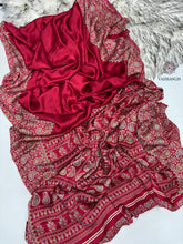 Load image into Gallery viewer, New Function Wear Red Color Pure Satin Silk Ajrak Printed Rich Pallu n Tussles Work Fancy Designer Saree