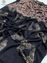 Load image into Gallery viewer, New Wedding Wear Pure Satin Silk Ajrak Printed Rich Pallu n Tussles Work Fancy Designer Saree