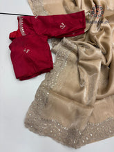 Load image into Gallery viewer, New Golden Color Partywear Jimmy Chu Fabric Sequence n Embroidered Fancy Designer Saree With Unstitched Blouse