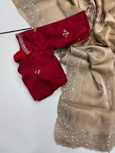 Load image into Gallery viewer, New Golden Color Partywear Jimmy Chu Fabric Sequence n Embroidered Fancy Designer Saree With Unstitched Blouse