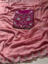 Load image into Gallery viewer, New Wedding Wear Soft Organza Silk Embroidery N cut Work Fancy Designer Saree