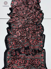 Load image into Gallery viewer, New Festive Wear Black n Red Pure Satin Silk Ajrak Printed Rich Pallu n Tussles Work Fancy Designer Saree