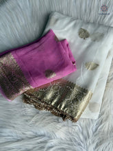 Load image into Gallery viewer, New Wedding Wear White Color Pure Viscose Georgette Zari Weaving Work Fancy Designer Saree With Blouse Piece