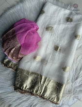 Load image into Gallery viewer, New Wedding Wear White Color Pure Viscose Georgette Zari Weaving Work Fancy Designer Saree With Blouse Piece