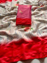 Load image into Gallery viewer, New Function Wear Cotton Linen Fabric Print n Hand Katha Thread With Mirror Work Fancy Designer Saree