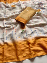 Load image into Gallery viewer, New Function Wear Cotton Linen Fabric Print n Hand Katha Thread With Mirror Work Fancy Designer Saree