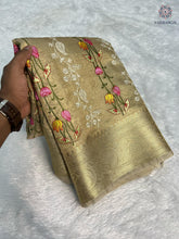 Load image into Gallery viewer, New Wedding wear Golden Color Banarasi TIssue Silk Emboidery Work Fancy Designer Saree With Blouse