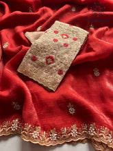 Load image into Gallery viewer, New Wedding Wear Red Color Crunchy Chiffon Silk With Beautiful Embroidery Work Fancy Designer Saree