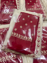 Load image into Gallery viewer, New Wedding Wear Off White Color Crunchy Chiffon Silk With Beautiful Embroidery n Cut Work Fancy Designer Saree