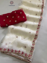 Load image into Gallery viewer, New Wedding Wear Off White Color Crunchy Chiffon Silk With Beautiful Embroidery n Cut Work Fancy Designer Saree