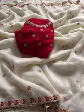 Load image into Gallery viewer, New Wedding Wear Off White Color Crunchy Chiffon Silk With Beautiful Embroidery n Cut Work Fancy Designer Saree