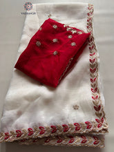 Load image into Gallery viewer, New Wedding Wear Off White Color Crunchy Chiffon Silk With Beautiful Embroidery n Cut Work Fancy Designer Saree