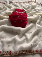 Load image into Gallery viewer, New Wedding Wear Off White Color Crunchy Chiffon Silk With Beautiful Embroidery n Cut Work Fancy Designer Saree