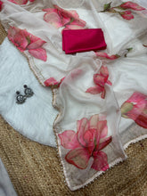 Load image into Gallery viewer, New Beautiful Soft Tebby Silk Print n Handwork Partywear Fancy Designer Saree With Blouse