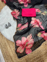 Load image into Gallery viewer, New Beautiful Soft Tebby Silk Print n Handwork Partywear Fancy Designer Saree With Blouse