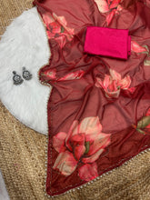 Load image into Gallery viewer, New Beautiful Soft Tebby Silk Print n Handwork Partywear Fancy Designer Saree With Blouse