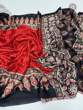 Load image into Gallery viewer, Gorgeous Party wear Pure Satin Silk Ajrak Printed Rich Pallu n Tussles Work Fancy Designer Saree