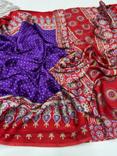 Load image into Gallery viewer, Gorgeous Party wear Pure Satin Silk Ajrak Printed Rich Pallu n Tussles Work Fancy Designer Saree