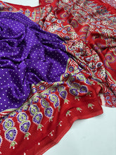 Load image into Gallery viewer, Gorgeous Party wear Pure Satin Silk Ajrak Printed Rich Pallu n Tussles Work Fancy Designer Saree